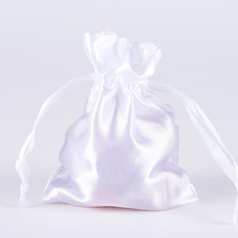 White  - Satin Bags - ( 3x4 Inch - 10 Bags ) FuzzyFabric - Wholesale Ribbons, Tulle Fabric, Wreath Deco Mesh Supplies