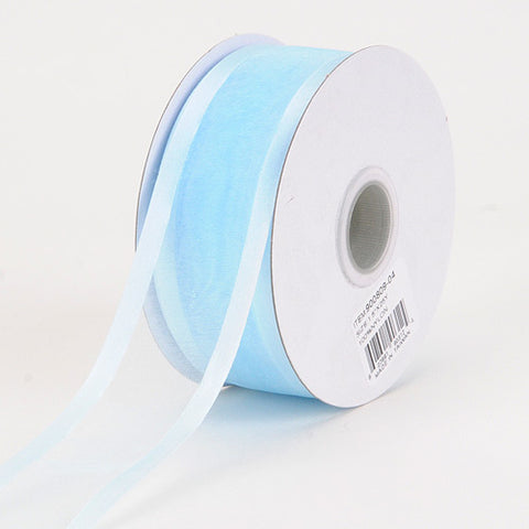 Light Blue - Organza Ribbon Two Striped Satin Edge - ( W: 1-1/2 Inch | L: 25 Yards ) FuzzyFabric - Wholesale Ribbons, Tulle Fabric, Wreath Deco Mesh Supplies