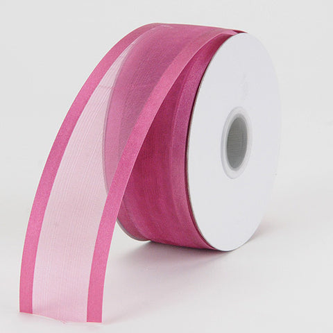 Colonial Rose - Organza Ribbon Two Striped Satin Edge - ( W: 7/8 Inch | L: 25 Yards ) FuzzyFabric - Wholesale Ribbons, Tulle Fabric, Wreath Deco Mesh Supplies