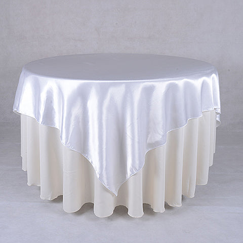 White - 72 x 72 Inch Satin Square Table Overlays FuzzyFabric - Wholesale Ribbons, Tulle Fabric, Wreath Deco Mesh Supplies