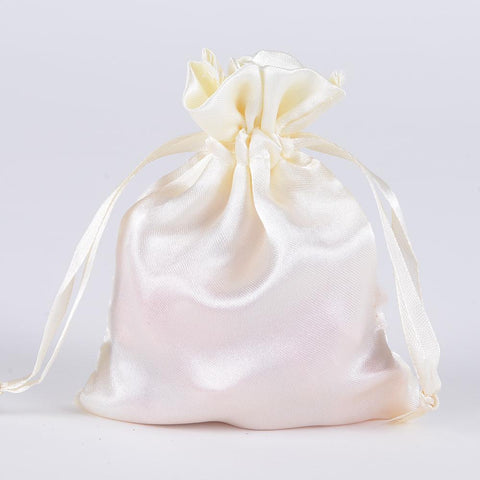 Ivory - Satin Bags - ( 3x4 Inch - 10 Bags ) FuzzyFabric - Wholesale Ribbons, Tulle Fabric, Wreath Deco Mesh Supplies