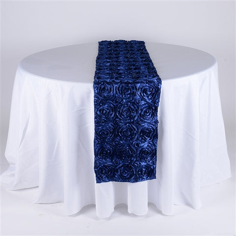 Navy Blue - 14 x 108 Inch Rosette Satin Table Runners FuzzyFabric - Wholesale Ribbons, Tulle Fabric, Wreath Deco Mesh Supplies
