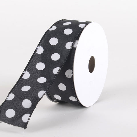 Satin Polka Dot Ribbon Wired Black with White Dots ( W: 1-1/2 inch | L: 10 Yards ) FuzzyFabric - Wholesale Ribbons, Tulle Fabric, Wreath Deco Mesh Supplies