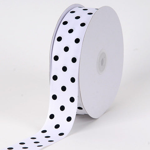 White with Black Dot Grosgrain Ribbon Polka Dot - ( W: 3/8 Inch | L: 50 Yards ) FuzzyFabric - Wholesale Ribbons, Tulle Fabric, Wreath Deco Mesh Supplies