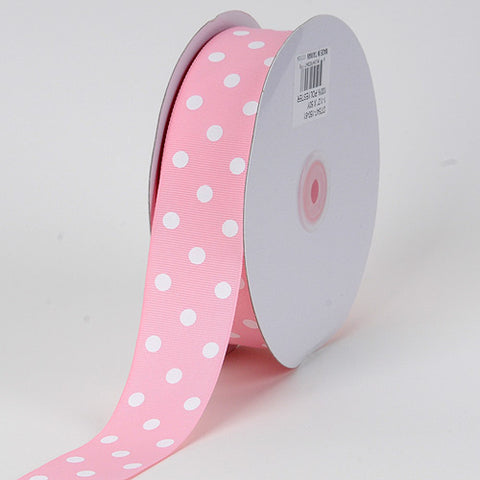 Light Pink With White Dots Grosgrain Ribbon Polka Dot - ( W: 3/8 Inch | L: 50 Yards ) FuzzyFabric - Wholesale Ribbons, Tulle Fabric, Wreath Deco Mesh Supplies