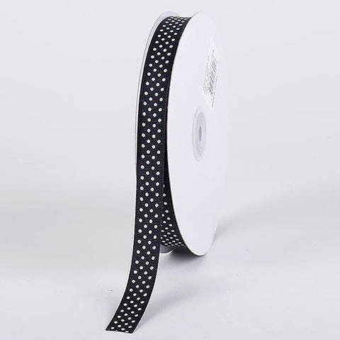 Black with White Dots - Grosgrain Ribbon Swiss Dot - ( W: 3/8 Inch | L: 50 Yards ) FuzzyFabric - Wholesale Ribbons, Tulle Fabric, Wreath Deco Mesh Supplies