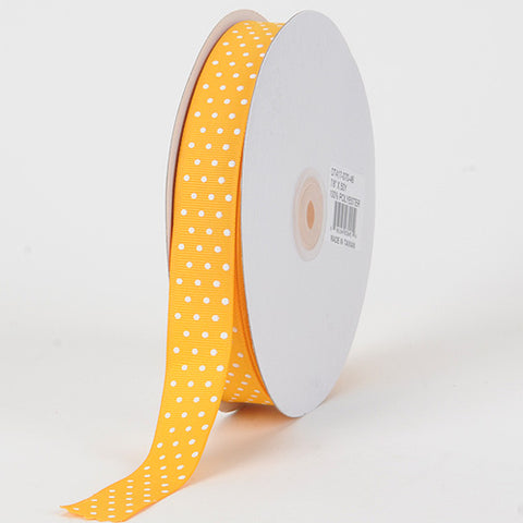 Light Gold with White Dots - Grosgrain Ribbon Swiss Dot - ( W: 7/8 Inch | L: 50 Yards ) FuzzyFabric - Wholesale Ribbons, Tulle Fabric, Wreath Deco Mesh Supplies