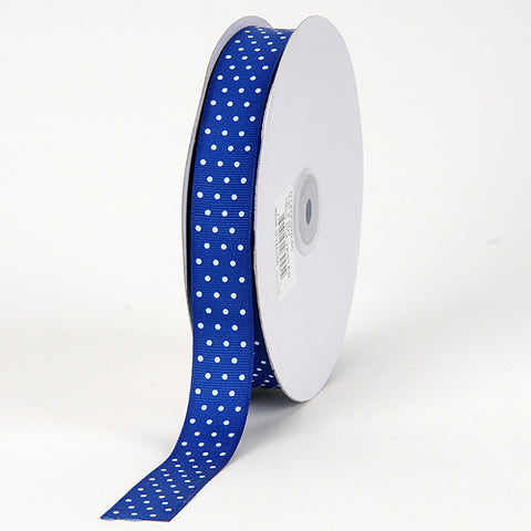Royal Blue with White Dots - Grosgrain Ribbon Swiss Dot - ( W: 5/8 Inch | L: 50 Yards ) FuzzyFabric - Wholesale Ribbons, Tulle Fabric, Wreath Deco Mesh Supplies