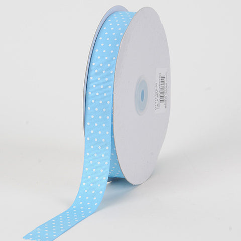 Baby Blue with White - Dots Grosgrain Ribbon Swiss Dot - ( W: 7/8 Inch | L: 50 Yards ) FuzzyFabric - Wholesale Ribbons, Tulle Fabric, Wreath Deco Mesh Supplies