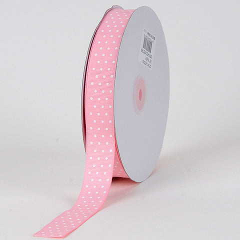 Light Pink With White Dots - Grosgrain Ribbon Swiss Dot - ( W: 7/8 Inch | L: 50 Yards ) FuzzyFabric - Wholesale Ribbons, Tulle Fabric, Wreath Deco Mesh Supplies