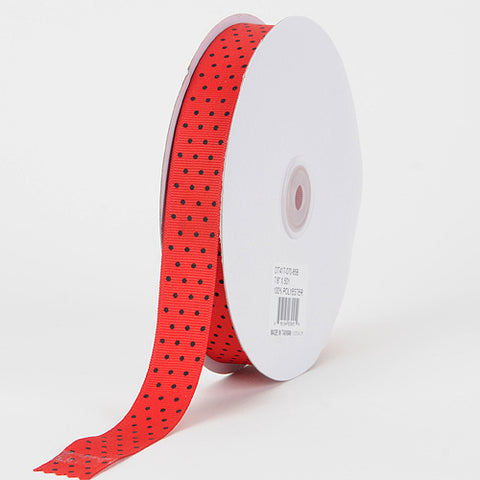 Red with Black Dots - Grosgrain Ribbon Swiss Dot - ( W: 7/8 Inch | L: 50 Yards ) FuzzyFabric - Wholesale Ribbons, Tulle Fabric, Wreath Deco Mesh Supplies