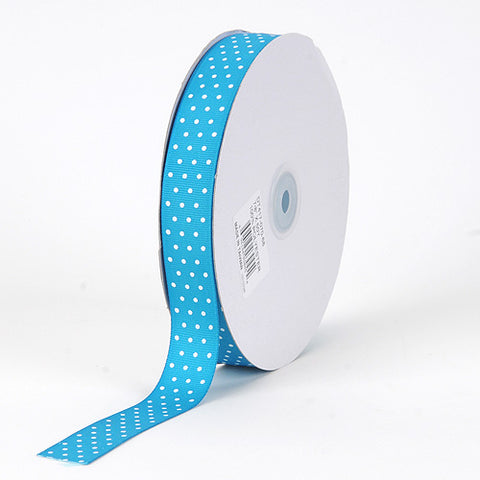 Turquoise with White Dots - Grosgrain Ribbon Swiss Dot - ( W: 5/8 Inch | L: 50 Yards ) FuzzyFabric - Wholesale Ribbons, Tulle Fabric, Wreath Deco Mesh Supplies