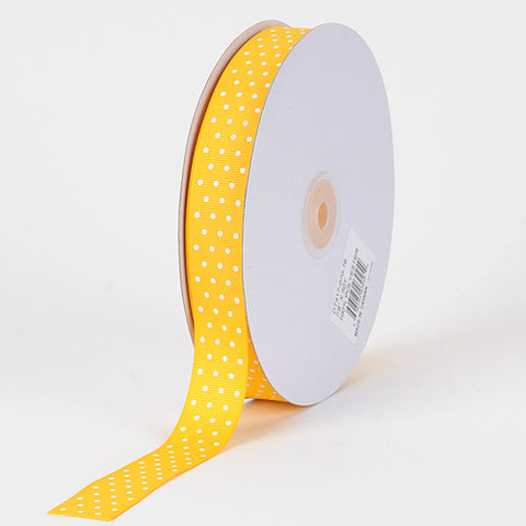 Yellow with White Dots - Grosgrain Ribbon Swiss Dot - ( W: 7/8 Inch | L: 50 Yards ) FuzzyFabric - Wholesale Ribbons, Tulle Fabric, Wreath Deco Mesh Supplies