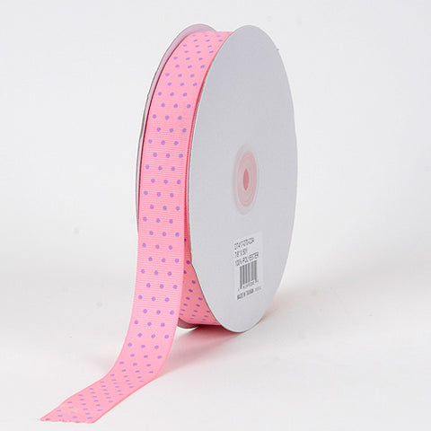 Pink with Lavender Dots - Grosgrain Ribbon Swiss Dot - ( W: 7/8 Inch | L: 50 Yards ) FuzzyFabric - Wholesale Ribbons, Tulle Fabric, Wreath Deco Mesh Supplies