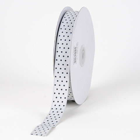 Silver with Black Dots - Grosgrain Ribbon Swiss Dot - ( W: 5/8 Inch | L: 50 Yards ) FuzzyFabric - Wholesale Ribbons, Tulle Fabric, Wreath Deco Mesh Supplies