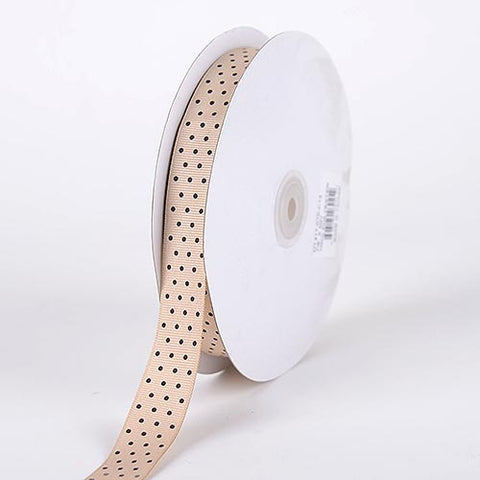 Tan with Brown Dots - Grosgrain Ribbon Swiss Dot - ( W: 5/8 Inch | L: 50 Yards ) FuzzyFabric - Wholesale Ribbons, Tulle Fabric, Wreath Deco Mesh Supplies