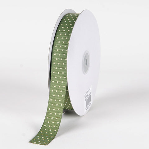 Willow with Ivory Dots - Grosgrain Ribbon Swiss Dot - ( W: 7/8 Inch | L: 50 Yards ) FuzzyFabric - Wholesale Ribbons, Tulle Fabric, Wreath Deco Mesh Supplies