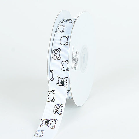 White - Grosgrain Ribbon Bear Print - ( W: 7/8 Inch | L: 25 Yards ) FuzzyFabric - Wholesale Ribbons, Tulle Fabric, Wreath Deco Mesh Supplies