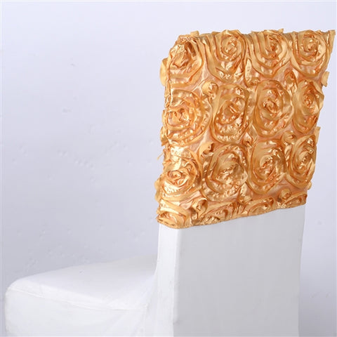 Gold - 16 x 14 Inch Rosette Satin Chair Top Covers FuzzyFabric - Wholesale Ribbons, Tulle Fabric, Wreath Deco Mesh Supplies