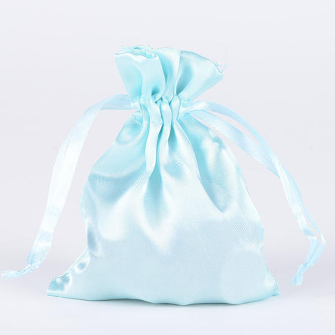 Aqua Blue - Satin Bags - ( 3x4 Inch - 10 Bags ) FuzzyFabric - Wholesale Ribbons, Tulle Fabric, Wreath Deco Mesh Supplies