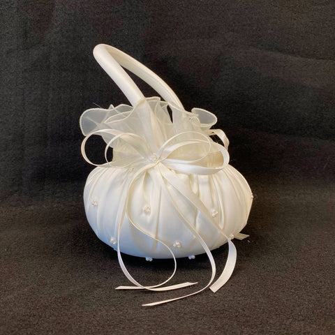 Flower Girl Baskets Ivory ( 7 Inch Tall ) - 5306I FuzzyFabric - Wholesale Ribbons, Tulle Fabric, Wreath Deco Mesh Supplies