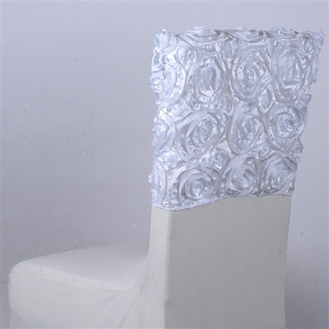 White - 16 x 14 Inch Rosette Satin Chair Top Covers FuzzyFabric - Wholesale Ribbons, Tulle Fabric, Wreath Deco Mesh Supplies