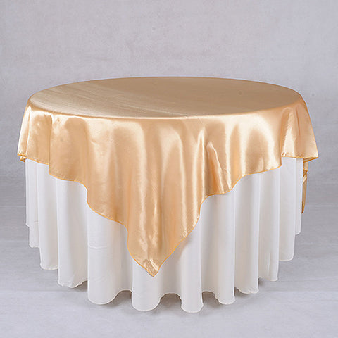 Old Gold - 72 x 72 Inch Satin Square Table Overlays FuzzyFabric - Wholesale Ribbons, Tulle Fabric, Wreath Deco Mesh Supplies