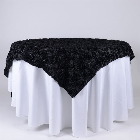 Black - 72 x 72 Inch Rosette Square Table Overlays FuzzyFabric - Wholesale Ribbons, Tulle Fabric, Wreath Deco Mesh Supplies