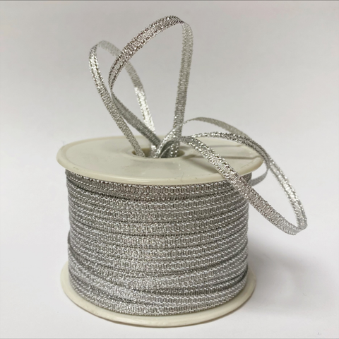 Silver - Metallic Ribbon - ( 1/8 inch | 50 Yards ) FuzzyFabric - Wholesale Ribbons, Tulle Fabric, Wreath Deco Mesh Supplies