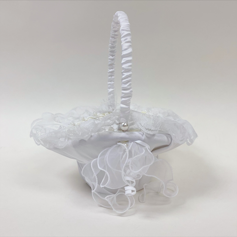 Flower Girl Baskets White ( 10 Inch x 8 Inch ) - 4089W FuzzyFabric - Wholesale Ribbons, Tulle Fabric, Wreath Deco Mesh Supplies
