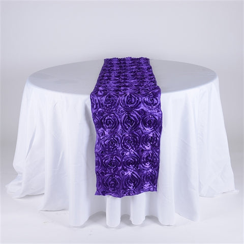 Purple - 14 x 108 Inch Rosette Satin Table Runners FuzzyFabric - Wholesale Ribbons, Tulle Fabric, Wreath Deco Mesh Supplies