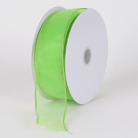 Apple Green - Organza Ribbon Thick Wire Edge - ( W: 1-1/2 inch | L: 25 Yards ) FuzzyFabric - Wholesale Ribbons, Tulle Fabric, Wreath Deco Mesh Supplies