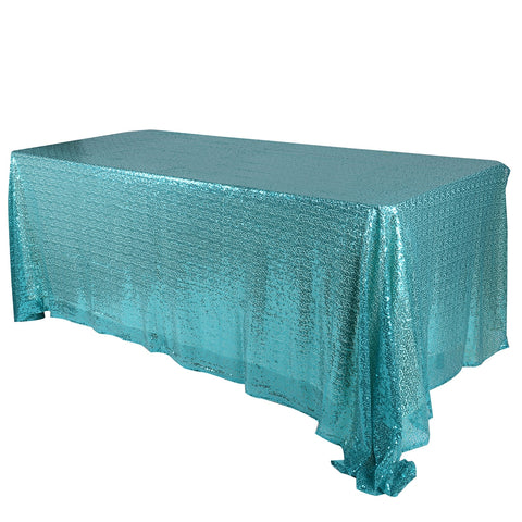 Turquoise - 90 x 132 inch Duchess Sequin Rectangle Tablecloths FuzzyFabric - Wholesale Ribbons, Tulle Fabric, Wreath Deco Mesh Supplies