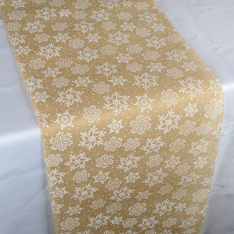 White Snowflake Faux Burlap Table Runner ( 14 inch x 108 inches ) FuzzyFabric - Wholesale Ribbons, Tulle Fabric, Wreath Deco Mesh Supplies