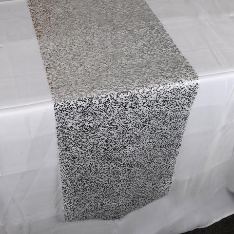 Silver Sequin Net Table Runner FuzzyFabric - Wholesale Ribbons, Tulle Fabric, Wreath Deco Mesh Supplies