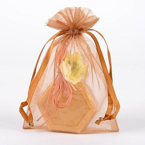Old Gold - Organza Bags - ( 5 x 6.5-7 Inch - 10 Bags ) FuzzyFabric - Wholesale Ribbons, Tulle Fabric, Wreath Deco Mesh Supplies