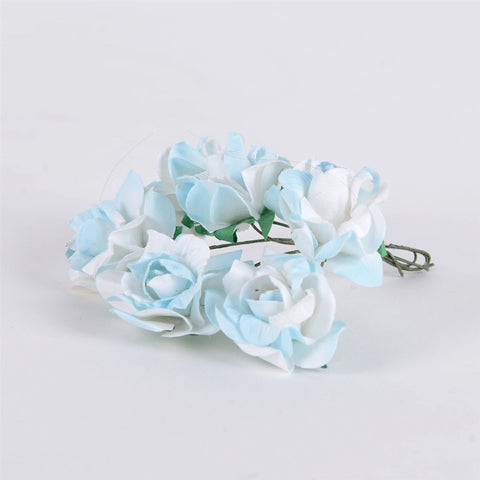 12 Paper Flowers White w. Blue Paper Flowers (6x12) FuzzyFabric - Wholesale Ribbons, Tulle Fabric, Wreath Deco Mesh Supplies