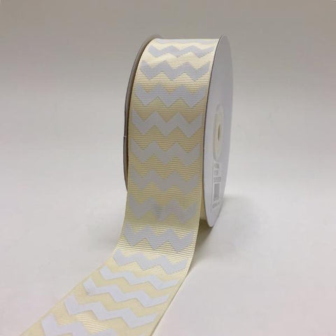 Ivory - Chevron Design Grosgrain Ribbon ( 1-1/2 inch | 25 Yards ) FuzzyFabric - Wholesale Ribbons, Tulle Fabric, Wreath Deco Mesh Supplies