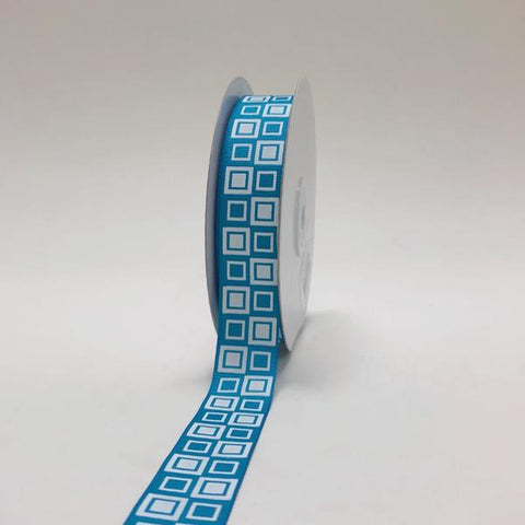 Turquoise - Square Design Grosgrain Ribbon ( 7/8 inch | 25 Yards ) FuzzyFabric - Wholesale Ribbons, Tulle Fabric, Wreath Deco Mesh Supplies