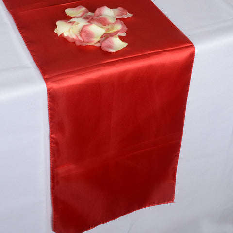 Red - 12 x 108 inch Satin Table Runner FuzzyFabric - Wholesale Ribbons, Tulle Fabric, Wreath Deco Mesh Supplies