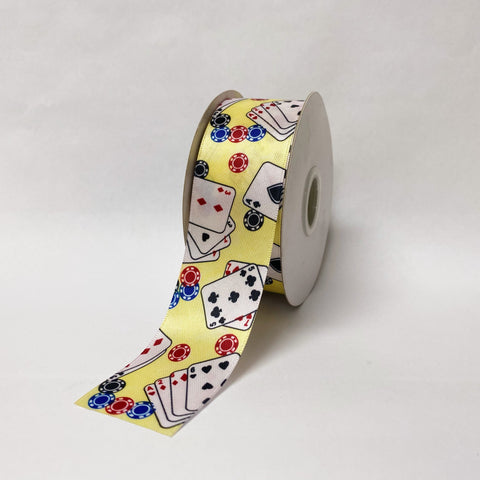 Satin Ribbon Poker Design - ( W: 1-1/2 Inch | L: 25 Yards ) - 90200901 FuzzyFabric - Wholesale Ribbons, Tulle Fabric, Wreath Deco Mesh Supplies