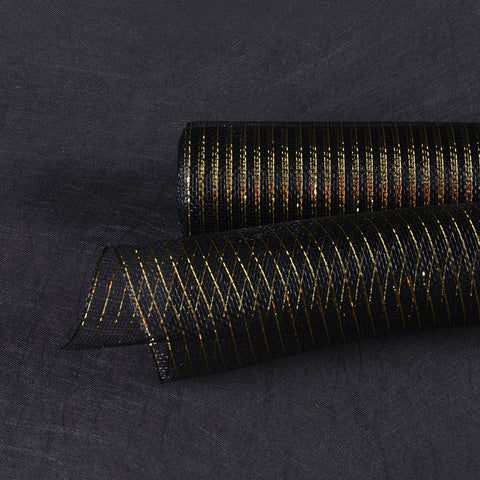 Black with Gold - Deco Mesh Wrap Metallic Stripes ( 10 Inch x 10 Yards ) FuzzyFabric - Wholesale Ribbons, Tulle Fabric, Wreath Deco Mesh Supplies