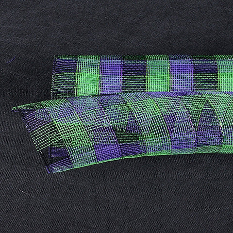 Green Black Purple - Poly Deco Mesh Wrap with Laser Mono Stripe ( 10 Inch x 10 Yards ) FuzzyFabric - Wholesale Ribbons, Tulle Fabric, Wreath Deco Mesh Supplies