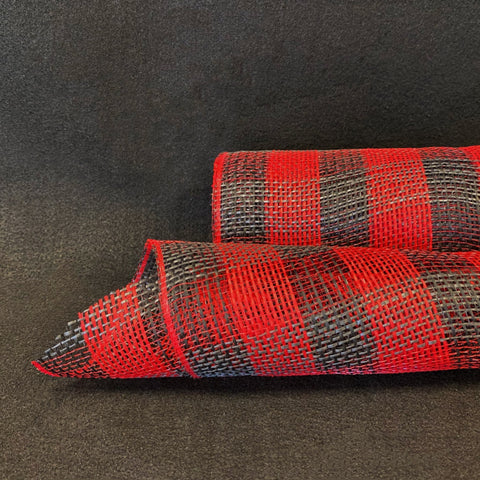 Black Red - Metallic Stripes Burlap Mesh ( 10 Inch x 10 Yards ) FuzzyFabric - Wholesale Ribbons, Tulle Fabric, Wreath Deco Mesh Supplies