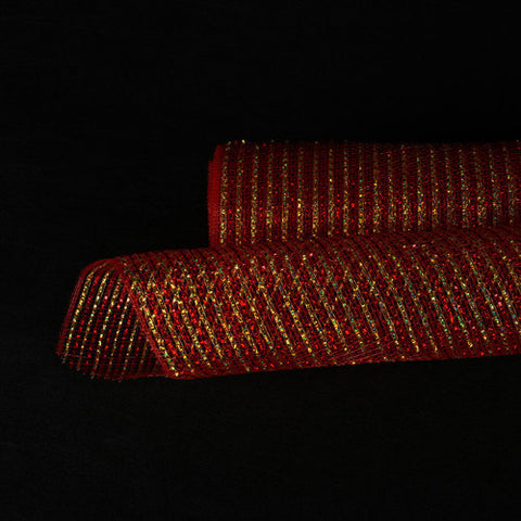 Red Gold - Christmas Mesh Wraps ( 21 Inch x 10 Yards ) FuzzyFabric - Wholesale Ribbons, Tulle Fabric, Wreath Deco Mesh Supplies