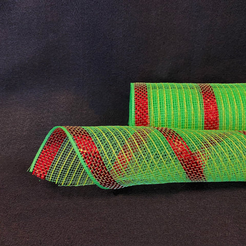 Green Red - Metallic Stripes Burlap Mesh ( 10 Inch x 10 Yards ) FuzzyFabric - Wholesale Ribbons, Tulle Fabric, Wreath Deco Mesh Supplies