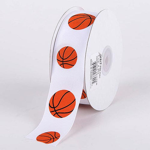 Basketball Grosgrain Ribbon Sports Design - ( W: 7/8 Inch | L: 25 Yards ) FuzzyFabric - Wholesale Ribbons, Tulle Fabric, Wreath Deco Mesh Supplies