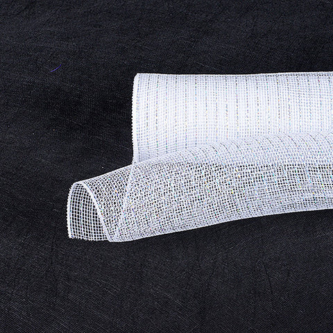 White with Silver - Deco Mesh Wrap Metallic Stripes ( 21 Inch x 10 Yards ) FuzzyFabric - Wholesale Ribbons, Tulle Fabric, Wreath Deco Mesh Supplies