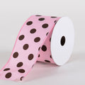 Satin Polka Dot Ribbon Wired Pink with Chocolate Dots ( W: 2-1/2 inch | L: 10 Yards ) FuzzyFabric - Wholesale Ribbons, Tulle Fabric, Wreath Deco Mesh Supplies