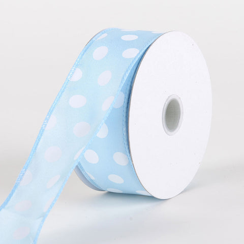 Satin Polka Dot Ribbon Wired Light Blue with White Dots ( W: 1-1/2 inch | L: 10 Yards ) FuzzyFabric - Wholesale Ribbons, Tulle Fabric, Wreath Deco Mesh Supplies